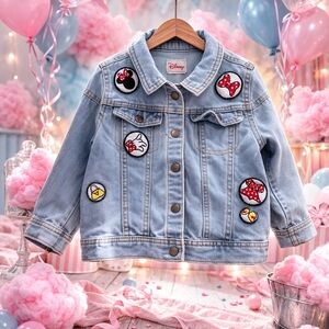 Disney Kids Light Blue Jean Jacket with Fun Patches